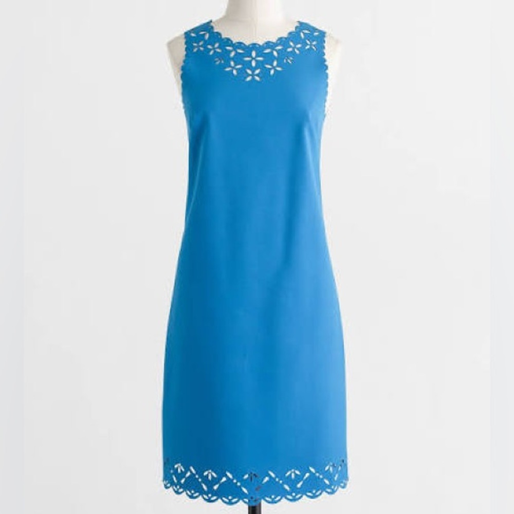 J. Crew Factory Sleeveless Shift Dress with Floral Cutouts | Vibrant Blue (2)